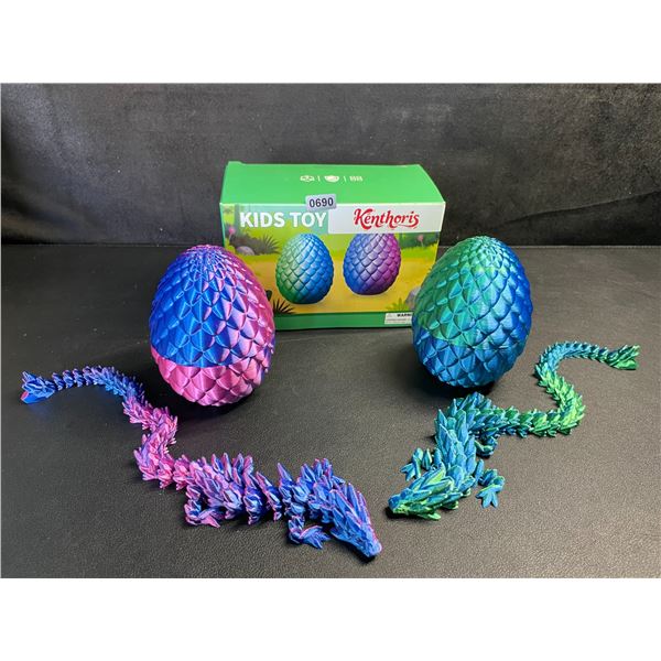 2-Pack Large 3D Printed Dragon Eggs with Articulated Dragons Inside - New