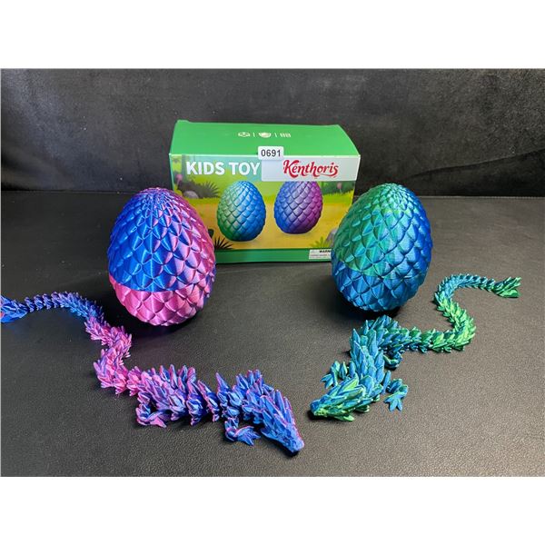 2-Pack Large 3D Printed Dragon Eggs with Articulated Dragons Inside - New