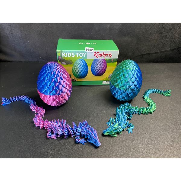 2-Pack Large 3D Printed Dragon Eggs with Articulated Dragons Inside - New