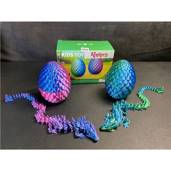 2-Pack Large 3D Printed Dragon Eggs with Articulated Dragons Inside - New