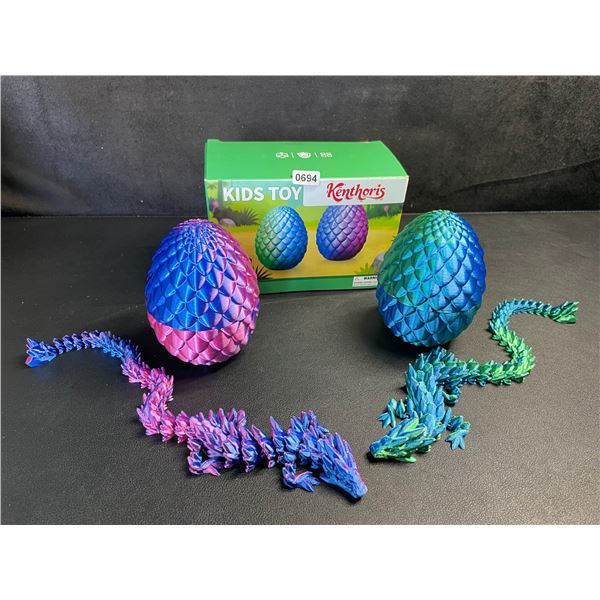 2-Pack Large 3D Printed Dragon Eggs with Articulated Dragons Inside - New