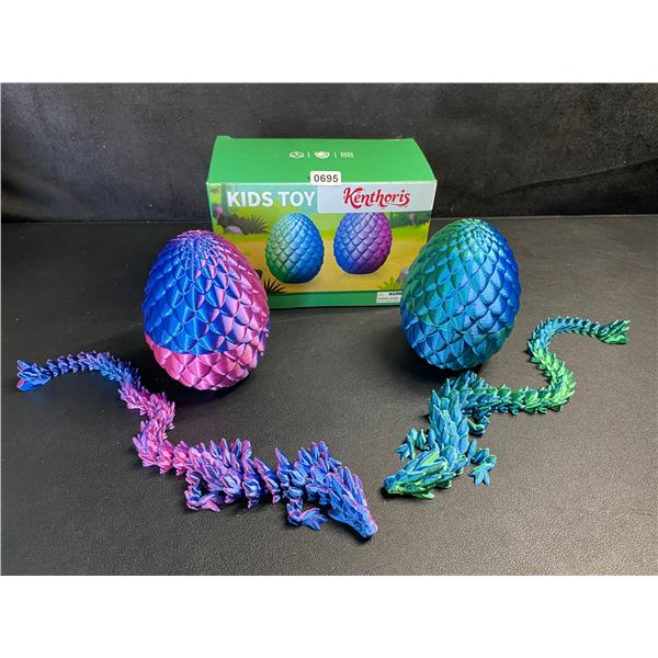 2-Pack Large 3D Printed Dragon Eggs with Articulated Dragons Inside - New