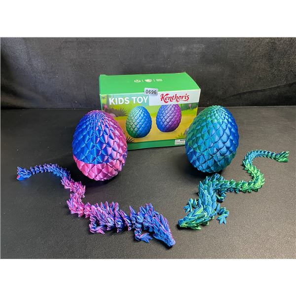 2-Pack Large 3D Printed Dragon Eggs with Articulated Dragons Inside - New