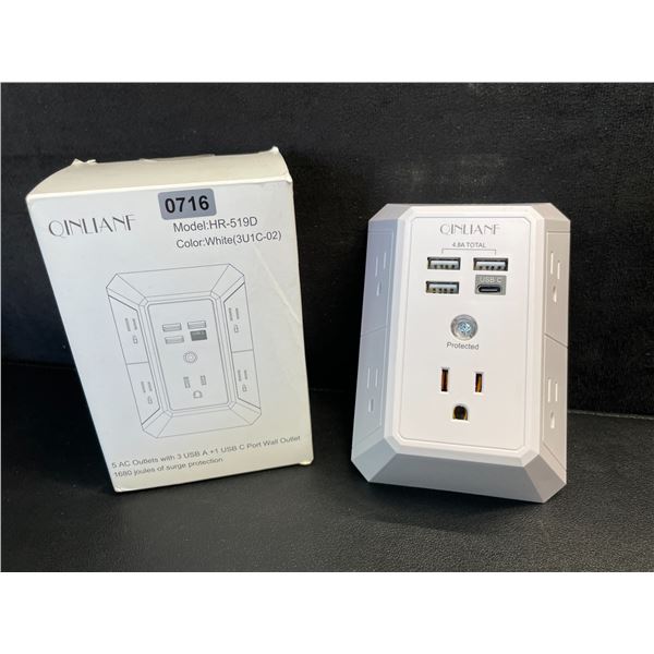 Multi-Outlet Wall Charger/Surge Protector (1680 Joules) 5-Outlets with 3 USB Ports/1 USB-C Port; New