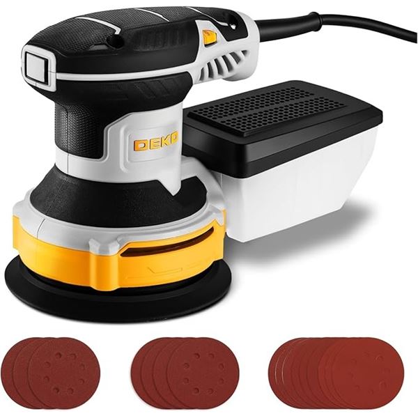 DEKO 5" Random Orbital Sander Tool Kit (Model: DKOS230A125) 300W, 14000RPM, 6-Speed - New!