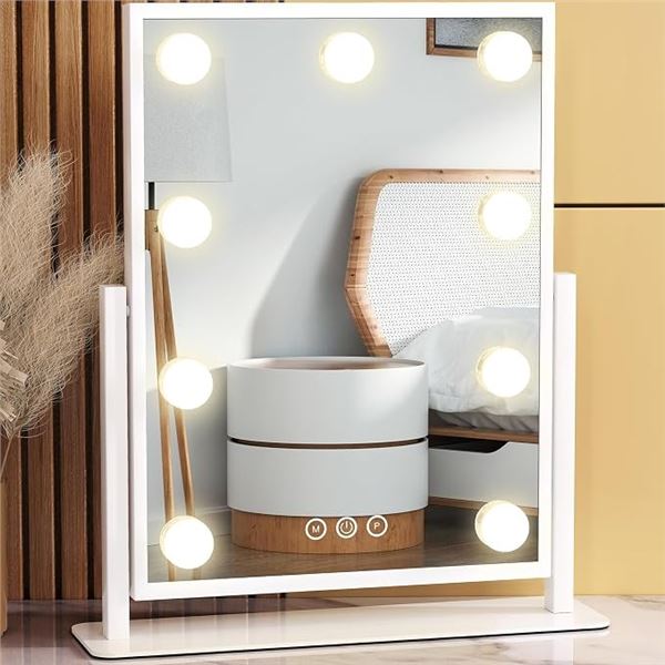 Hollywood Vanity Mirror With 9 Lights - 3 Color Modes, Touch Control, Tabletop Makeup Mirror - New