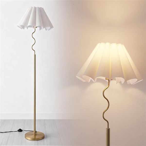 Modern 68" Metal LED Floor Lamp with Linen Shade; 9W Bulb, 3 Color Temps, Foot Switch - New Sealed!