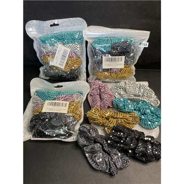 4 Packs Sequin Glitter Hair Scruchies (6pcs Each/24 Hair Scrunchies Total) Multi-Color - New