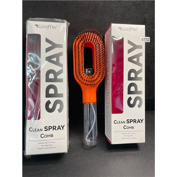 Lot of 2 Detangler Hair Brushes with Built-In Sprayer/Mister; Anti-Frizz Styling Brushes - New