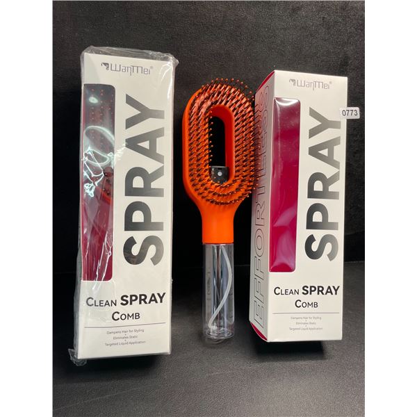 Lot of 2 Detangler Hair Brushes with Built-In Sprayer/Mister; Anti-Frizz Styling Brushes - New