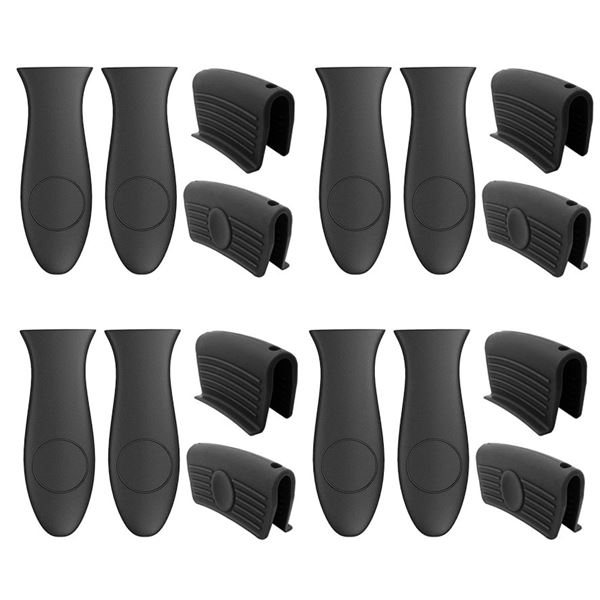 4 Packs of Silicone Cast Iron Handle Covers; Non-Slip Grip for Pots & Pans (Black) - New