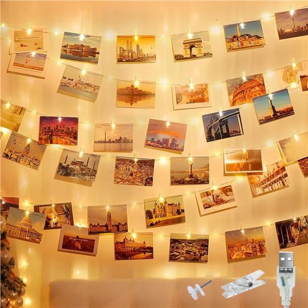 3 Sets LED Photo Clip Fairy String Lights for Indoors (39FT) USB Plug-In Twinkle Lights - New