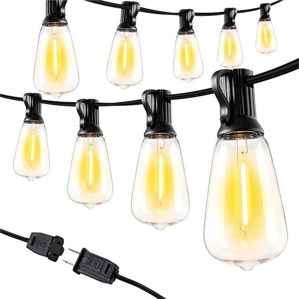 50FT LED Outdoor Patio String Lights with ST38 Edison Bulbs; Waterproof, Warm White - New