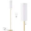 Image 1 : 64" Minimalist Floor Lamp with White Linen Shade & Gold Pole; 3 Color Temps, LED Bulb Included - New