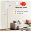 Image 2 : 64" Minimalist Floor Lamp with White Linen Shade & Gold Pole; 3 Color Temps, LED Bulb Included - New