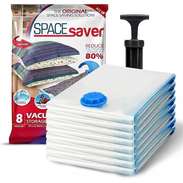 8-Pack SpaceSaver Medium Vacuum Storage Bags with Hand Pump; For Max Space-Saving! New