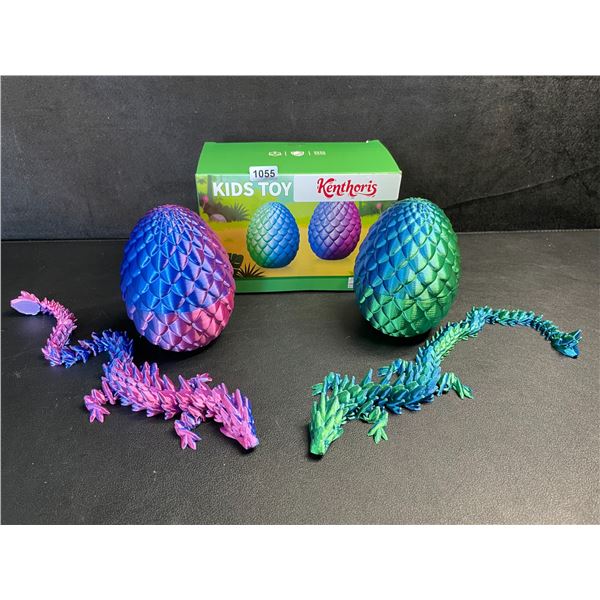 2-Pack Large 3D Printed Dragon Eggs with Articulated Dragons Inside - New