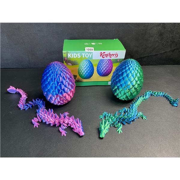 2-Pack Large 3D Printed Dragon Eggs with Articulated Dragons Inside - New
