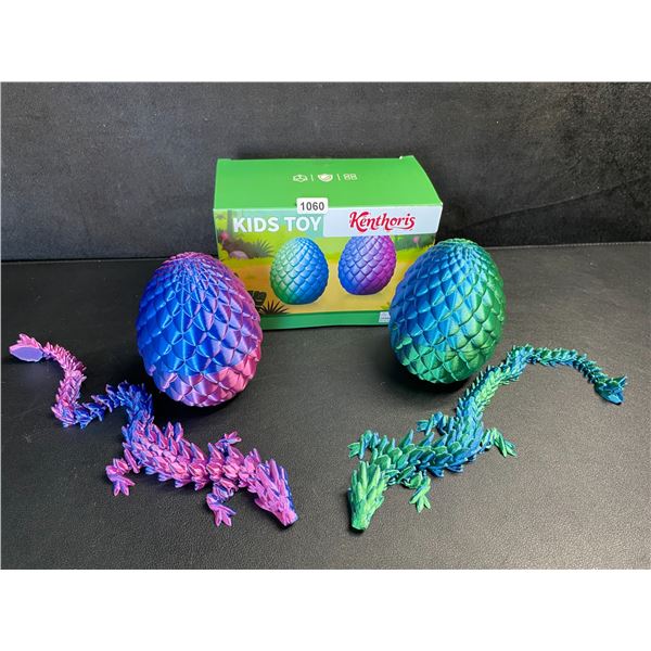 2-Pack Large 3D Printed Dragon Eggs with Articulated Dragons Inside - New