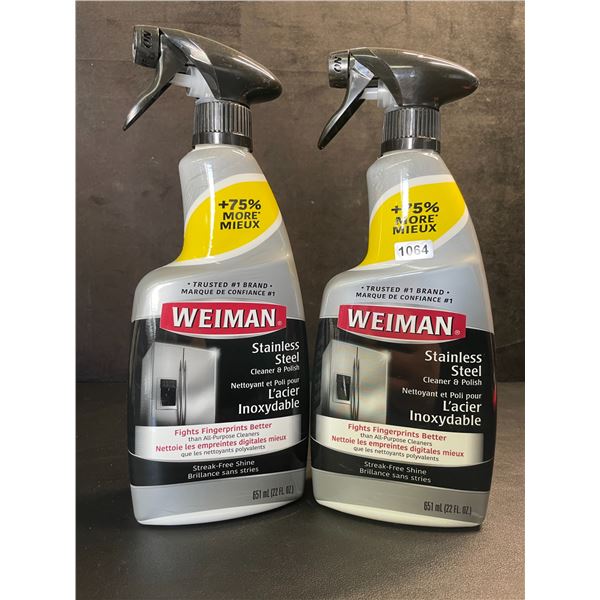 Lot of 2 Weiman Stainless Steel Cleaner & Polish (651ml) Spray Bottles; For Streak-Free Shine - New