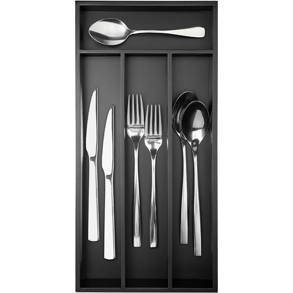 Bamboo Black Wood Silverware/Cutlery Organizer Drawer Tray - 13.8" x 7" - New