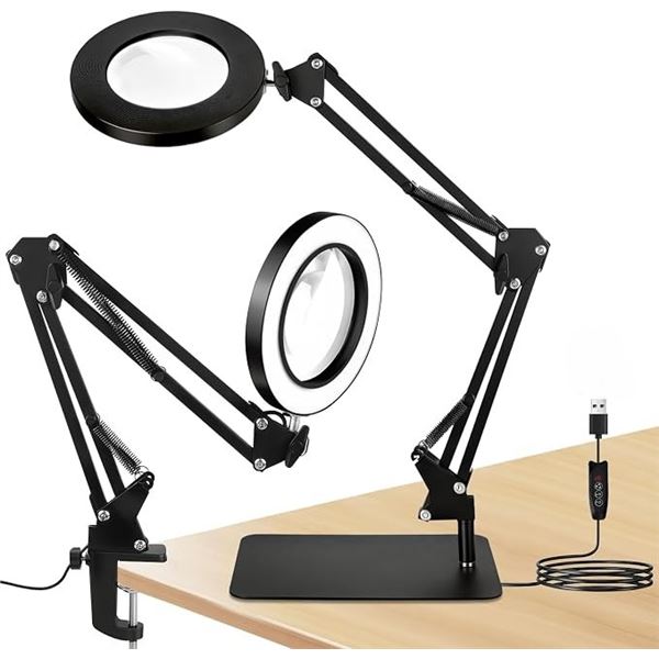 LED Lighted Magnifyer Lamp; 12X Magnifying Glass LED Light with Clamp Design/Heavy Base - New!