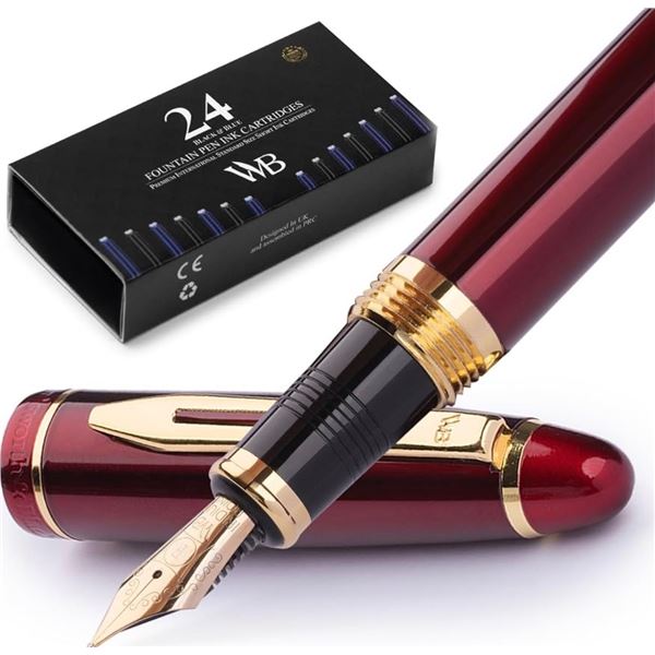 Wordsworth and Black Literary Artistry Fountain Pen in Leather Case with Ink Cartridges - New