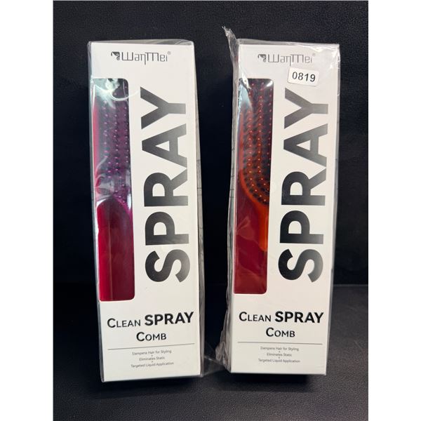 Lot of 2 Detangler Hair Brushes with Built-In Sprayer/Mister; Anti-Frizz Styling Brushes - New