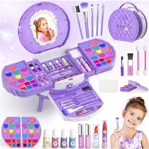 57PC Kids Makeup Set for Girls (Purple) Compact/Cute Makeup Kit with Various Cosmetics - New!