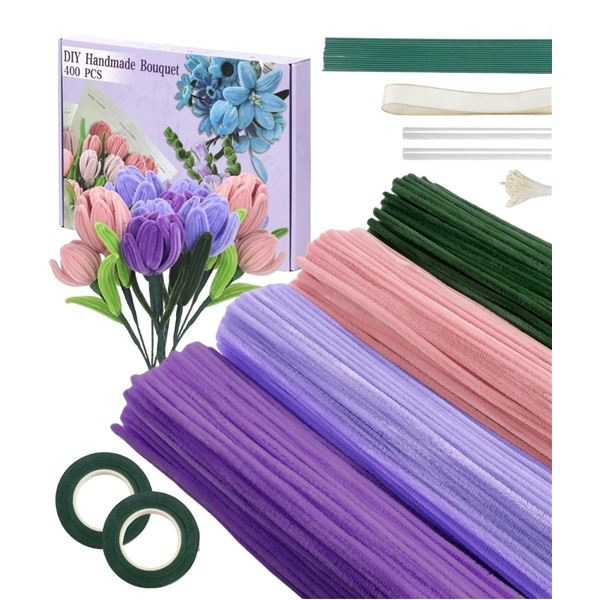400PC Kit of DIY Pipe Cleaner Bouquet Flower Sets - New
