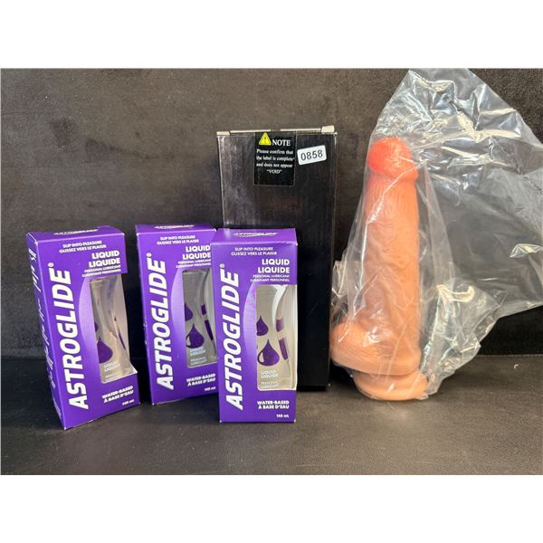 4PC Set of 3 Bottles of Astro Glide Lube and 1 8inch Realistic Sex Toy - New