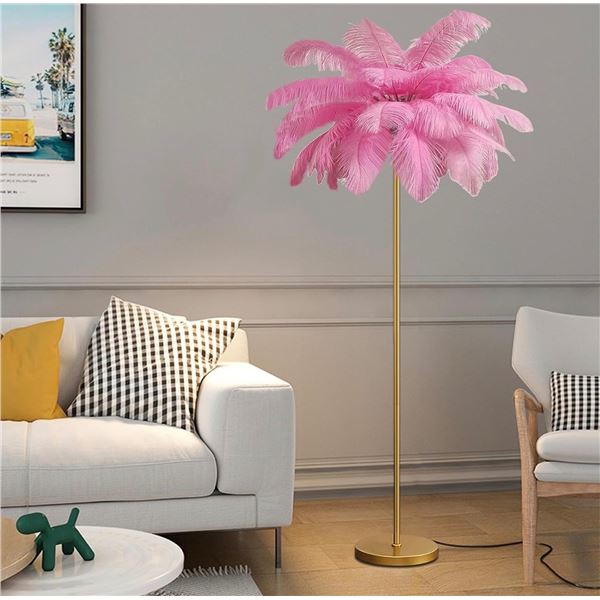 Fivermengo Pink Feather Decorative 63INCH LED Floor Lamp - New