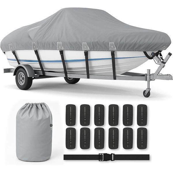 Heavy-Duty 1200D Waterproof Boat Cover for 22-24FT Boats; Includes Windproof Straps/Storage Bag; NEW