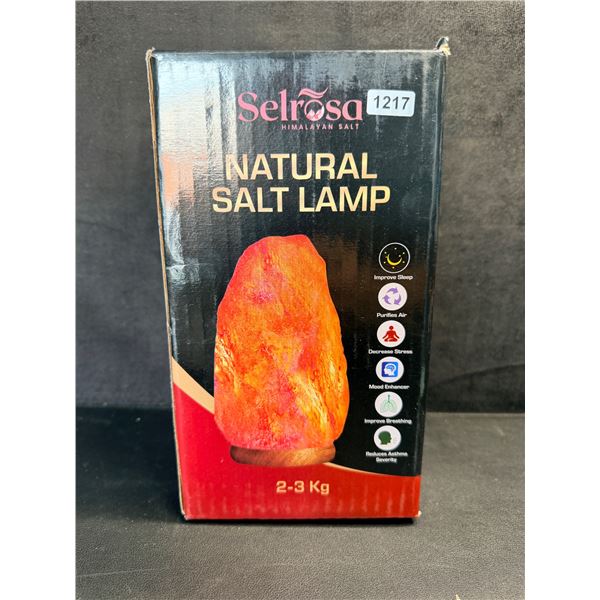 Selrosa Himalayan Salt Lamp (5-7lbs) Hand-Carder Natural Pink Crystal Rock w/ Wooden Base - New!