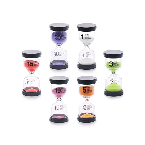 6-Pack of Sand Timers with Different Times for Each Timer - New