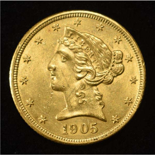 1905 $5 GOLD LIBERTY CH BU