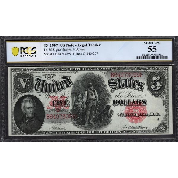 1907 $5 Legal Tender Note PCGS 55