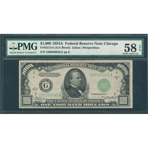 1934A $1000 Chicago FRN PMG 58EPQ