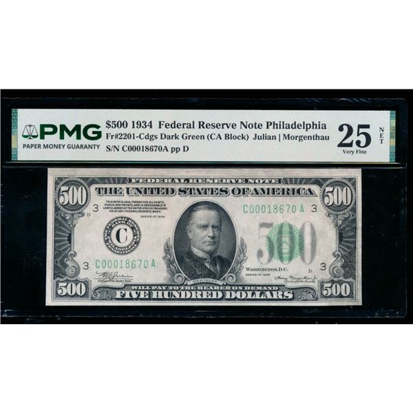 1934 $500 Philadelphia FRN PMG 25NET