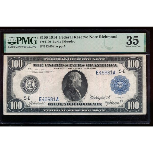 1914 $100 Richmond FRN PMG 35