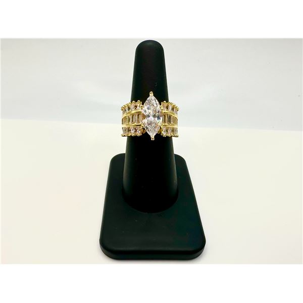 Sparkling 14 Kt Yellow Gold Plated 4.5 Ct Marquis Cut Lab Simulated Diamond Ring