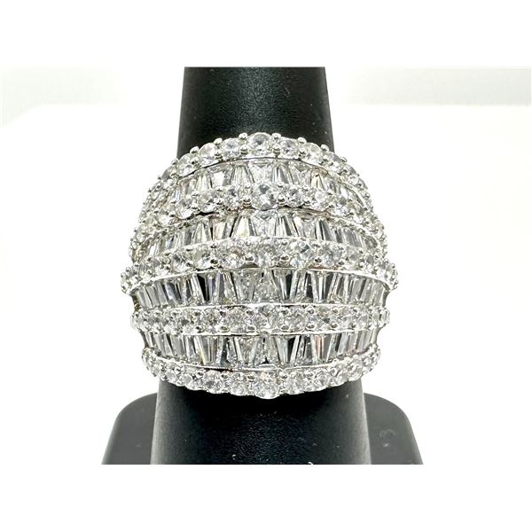 14 Kt White Gold Plate Huge 21.5 Ctw Simulated Diamond Ring