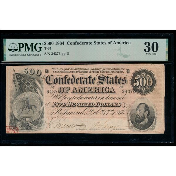 1864 $500 T-64 Confederate PMG 30