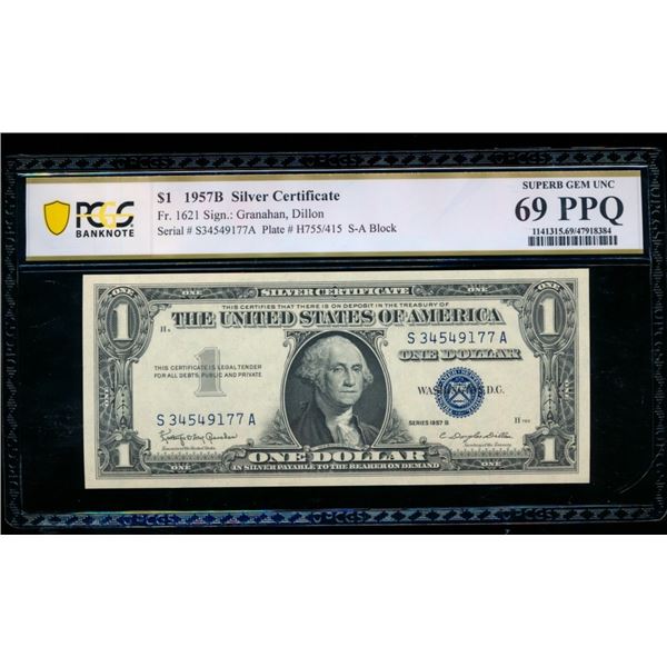 1957B $1 Silver Certificate PCGS 69PPQ