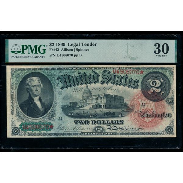 1869 $2 Legal Tender Note PMG 30