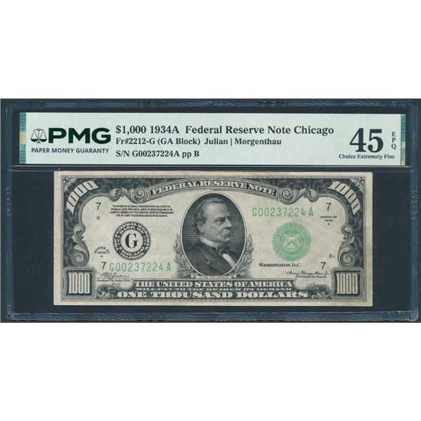 1934A $1000 Chicago FRN PMG 45EPQ