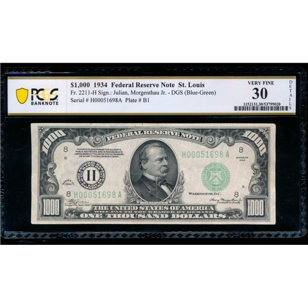1934 $1000 St Louis FRN PCGS 30