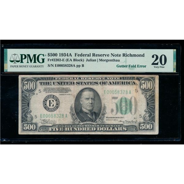 1934A $500 ERROR Richmond FRN PMG 20