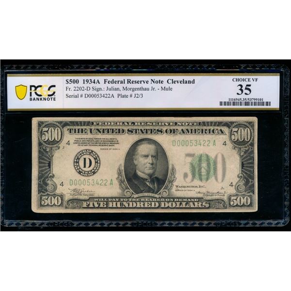 1934A $500 Cleveland FRN PCGS 35