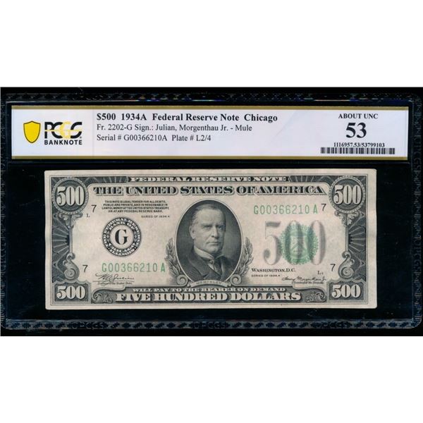 1934A $500 Chicago FRN PCGS 53